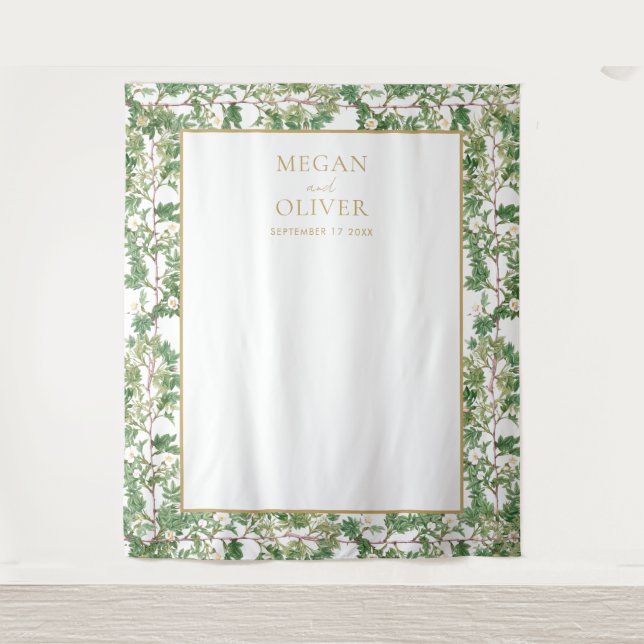 Elegant Floral Botanical Garden Wedding Tapestry (Front)