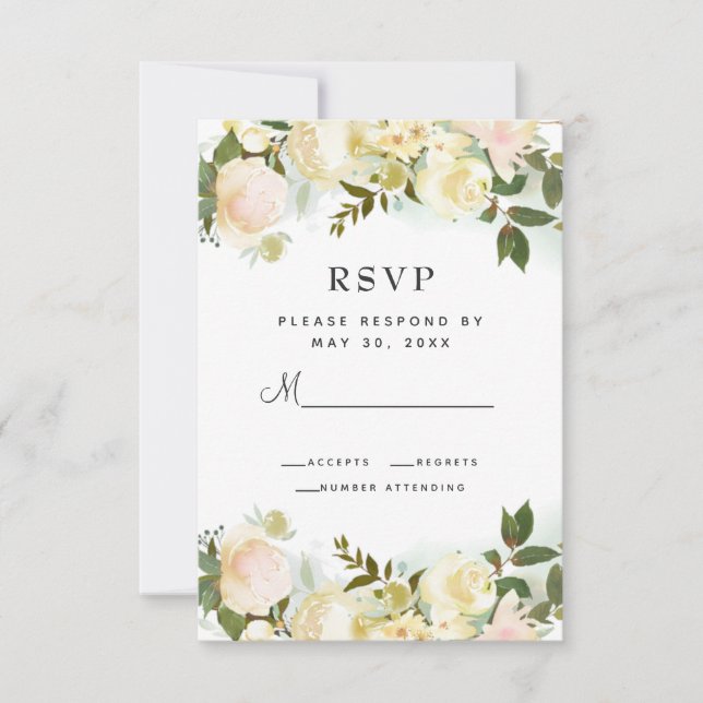 Elegant Floral Botanical Greenery Leaves Wedding RSVP Card (Front)