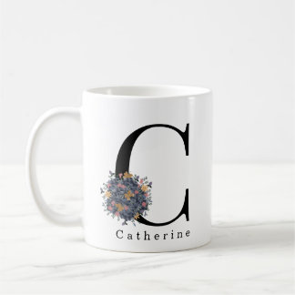 Elegant Floral Botanical Monogram | Custom Text Coffee Mug