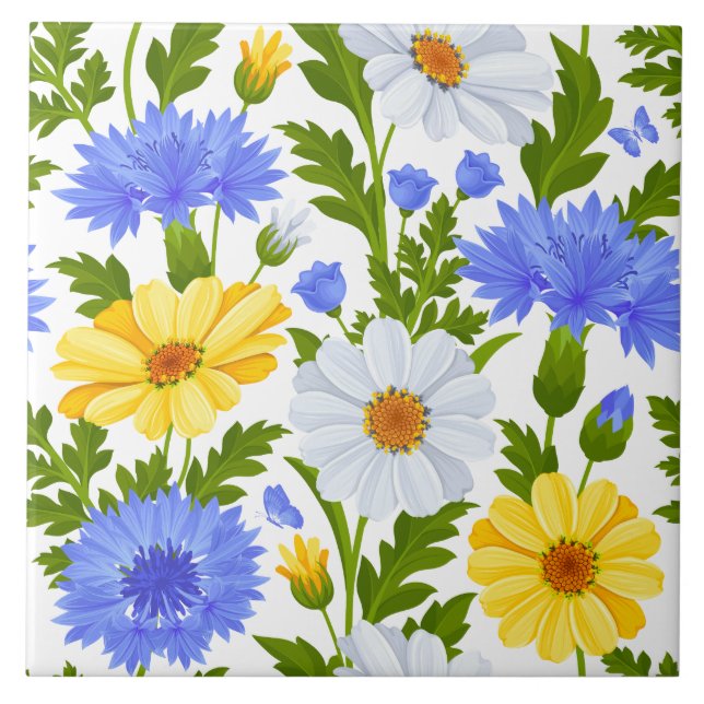 Elegant Floral Botanical Pattern Farmhouse Ceramic Tile (Front)