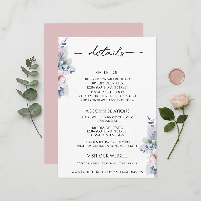 Elegant Floral Botanical Reception Details Card (Elegant Floral Botanical Reception Details Card)