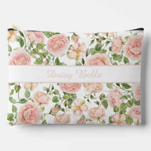 Elegant Floral Botanical Rose Pink Wedding Accessory Pouch