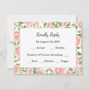 Elegant Floral Botanical Rose Pink Wedding RSVP Card