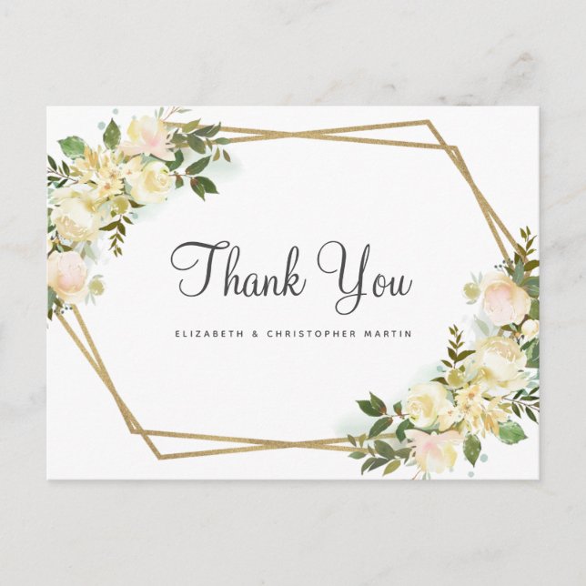 Elegant Floral Botanical Roses Wedding Thank You Postcard (Front)
