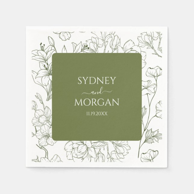 Elegant Floral Botanical Sage Green Wedding  Napkin (Front)