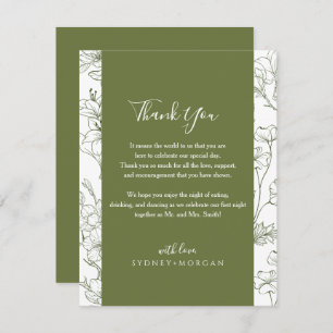 Elegant Floral Botanical Sage Green Wedding  Thank You Card