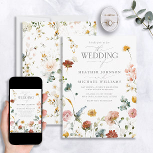 Elegant Floral Botanical Watercolor Script Wedding Invitation