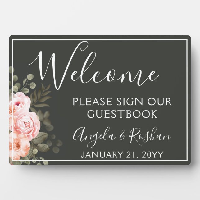 Elegant Floral Botanical Welcome Wedding Guestbook Plaque (Front)
