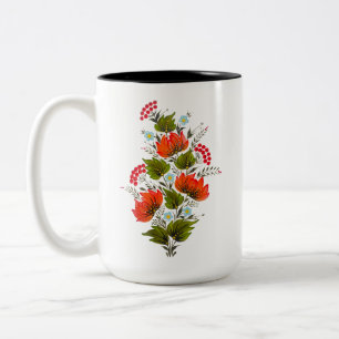 Elegant Floral Bouquet Folk Art Two-Tone Coffee Mug