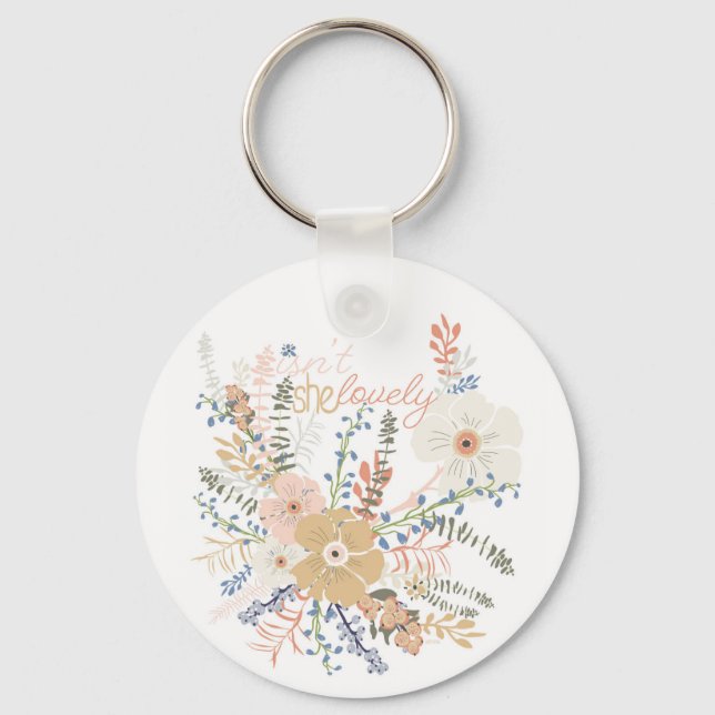 Elegant Floral Bouquet Girly Saying Lovely Key Ring (Front)
