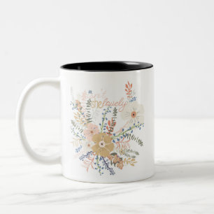 Elegant Floral Bouquet Girly Saying Lovely Two-Tone Coffee Mug