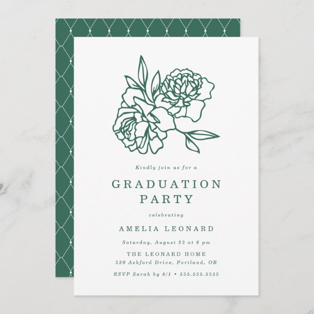 Elegant Floral Bouquet Green Graduation Party Invitation (Front/Back)