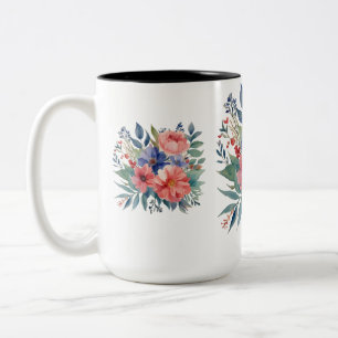 Elegant Floral Bouquet Two-Tone Mug - 15 oz