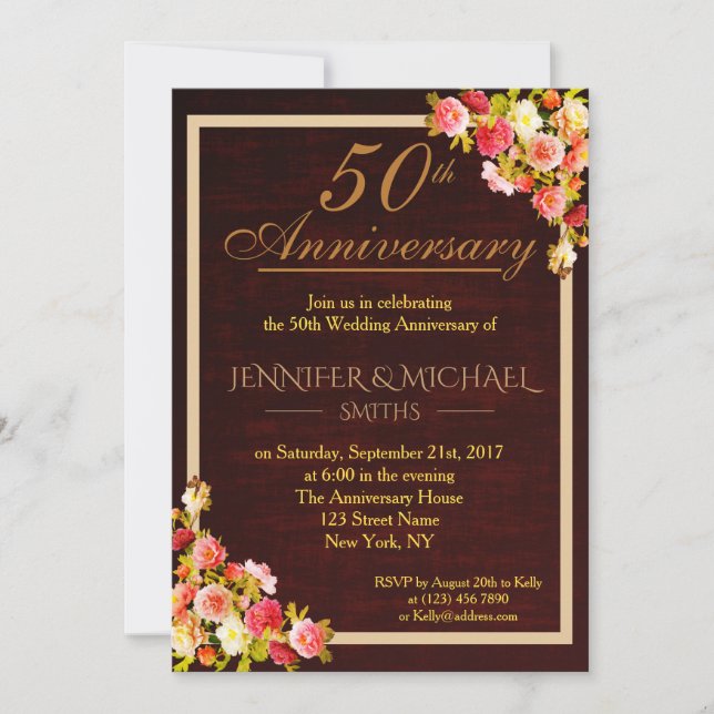 Elegant Floral Bouquet Wedding Anniversary Invite (Front)