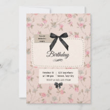 Elegant Floral Bow Coquette Birthday Invitation