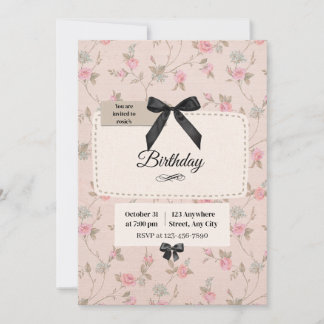 Elegant Floral Bow Coquette Birthday Invitation