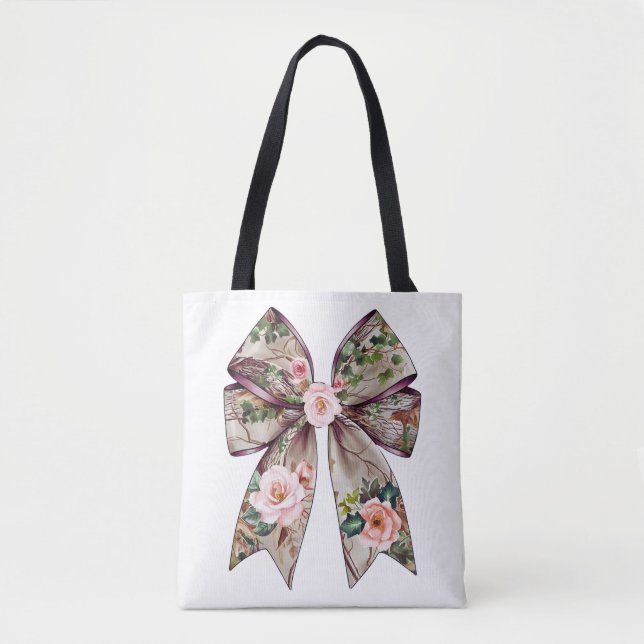 Elegant Floral Bow Design - Romantic Nature-Inspir Tote Bag (Front)