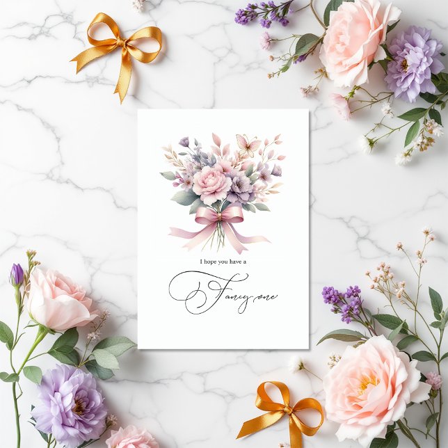 Elegant Floral Bow "Fancy One" Custom Birthday Card (Elegant Floral Bow "Fancy One" Custom Birthday Card)