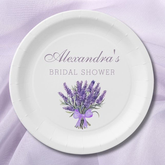 Elegant Floral Bow Lavender Bridal Shower Paper Plate (Creator Uploaded)