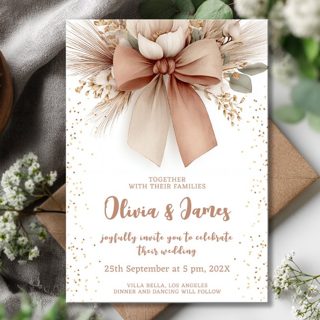 Elegant floral bow wedding design invitation (Creator Uploaded)