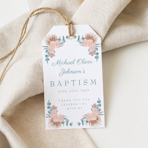 Elegant Floral Boy Photo Baptism Gift Tags
