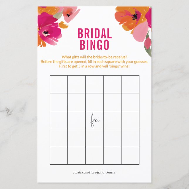 Elegant Floral Bridal Bingo Cards Bridal Shower (Front)