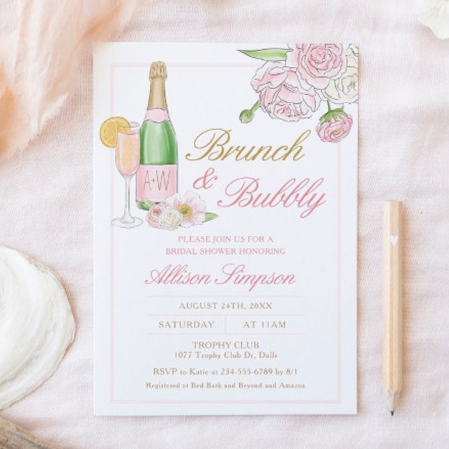 Elegant Floral Bridal Brunch and Bubbly Invitation (Creator Uploaded)
