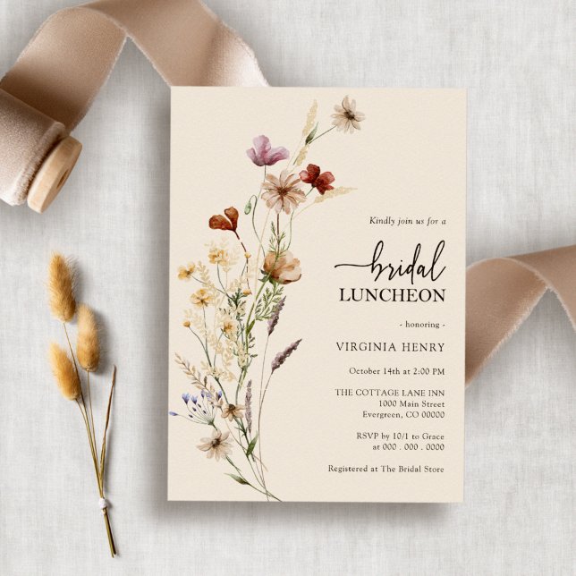 Elegant Floral Bridal Luncheon Invitation (Elegant Boho Floral Wildflower Bridal Luncheon Invitation by Painted Paperie
)
