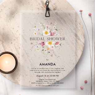 Elegant Floral Bridal Shower Acrylic Invitations
