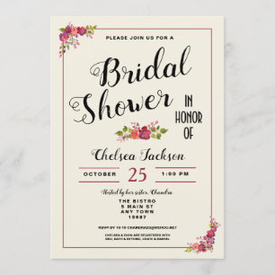 Elegant Floral Bridal Shower Cream Invitation