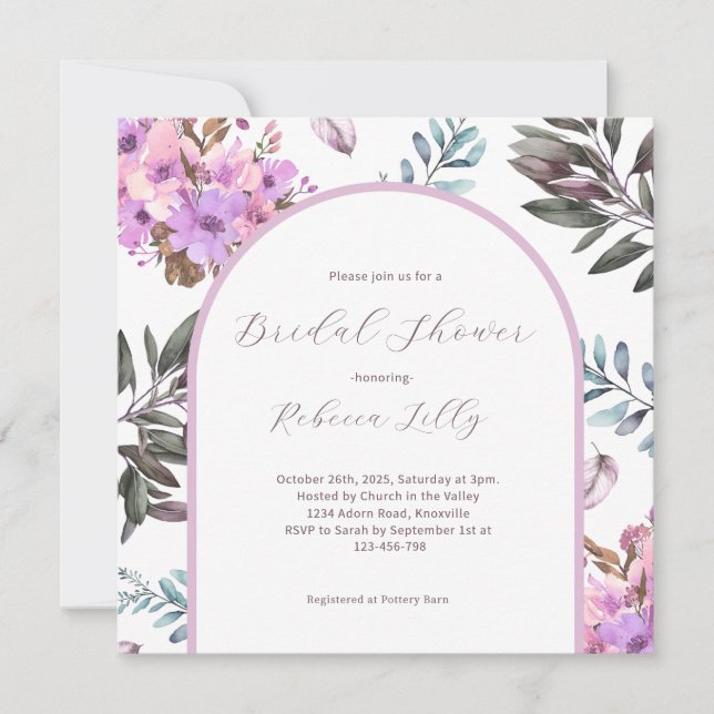 Elegant Floral Bridal Shower  Invitation (Front)