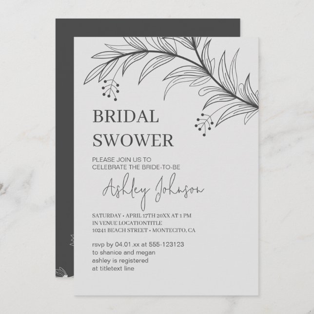 Elegant Floral "Bridal Shower" Invitation (Front/Back)