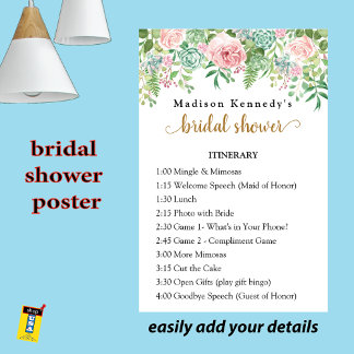 Elegant Floral 🌸 Bridal Shower Itinerary Plan Poster