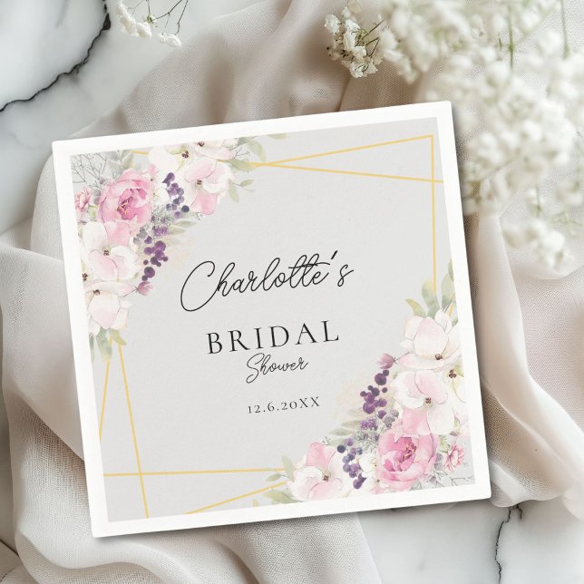 Elegant Floral Bridal Shower  Napkin (Elegant Floral Bridal Shower Napkins with your name and date.)