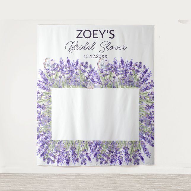 Elegant Floral Bridal Shower Photo Booth Backdrop Tapestry (Front)