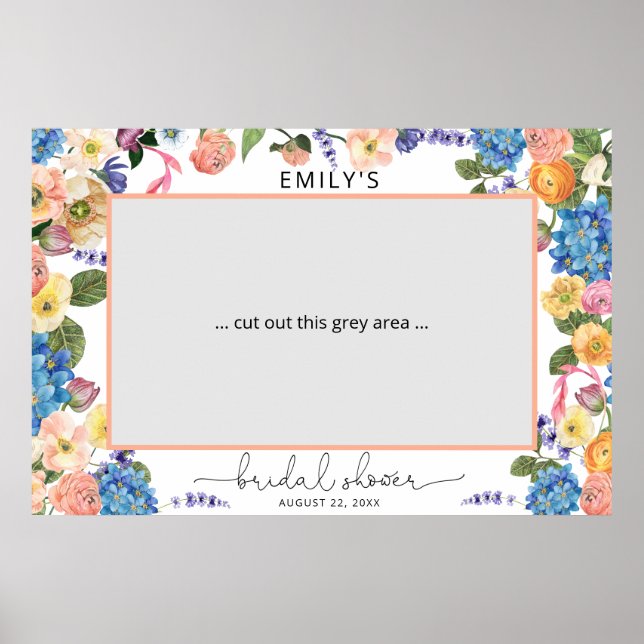 Elegant Floral Bridal Shower Photo Booth Poster (Front)