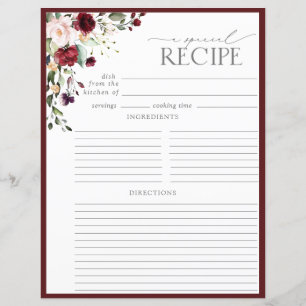 Elegant Floral Bridal Shower Recipe Binder Page