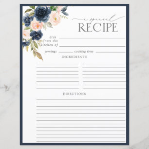 Elegant Floral Bridal Shower Recipe Binder Page