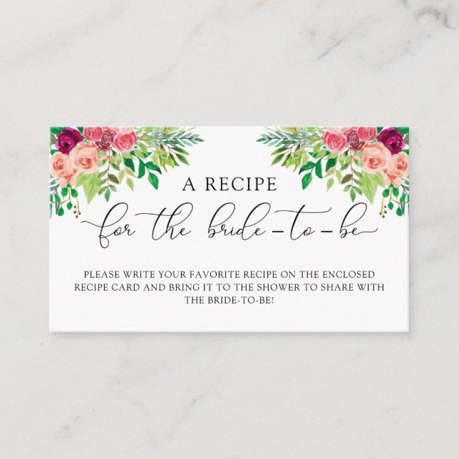  Elegant Floral Bridal Shower Recipe Request Enclosure Card (Front)