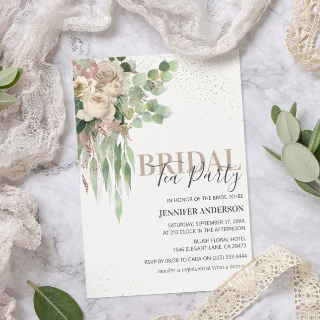 Elegant Floral Bridal Shower Tea Party Invitation (Creator Uploaded)