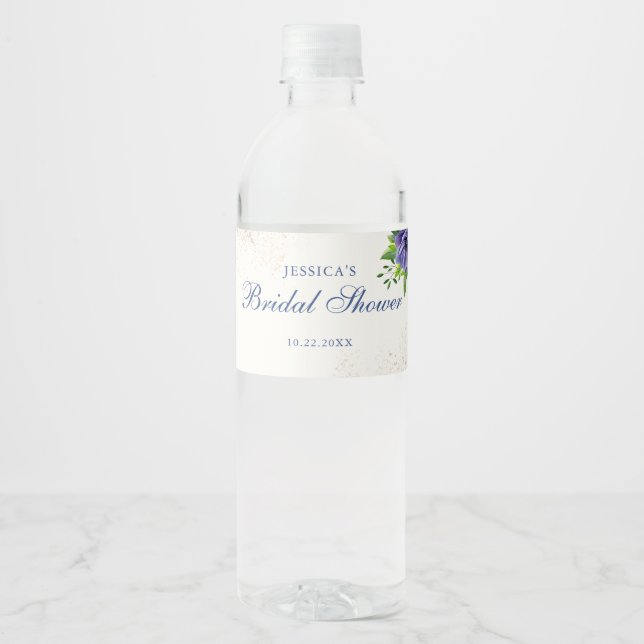 Elegant Floral Bridal Shower Water Bottle Label (Front)
