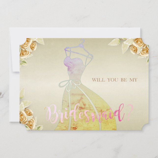 Elegant, Floral, Bride Dress Bridesmaid Card (Front)