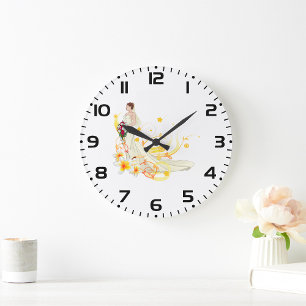 Elegant Floral Bride Romantic Wedding Design  Large Clock