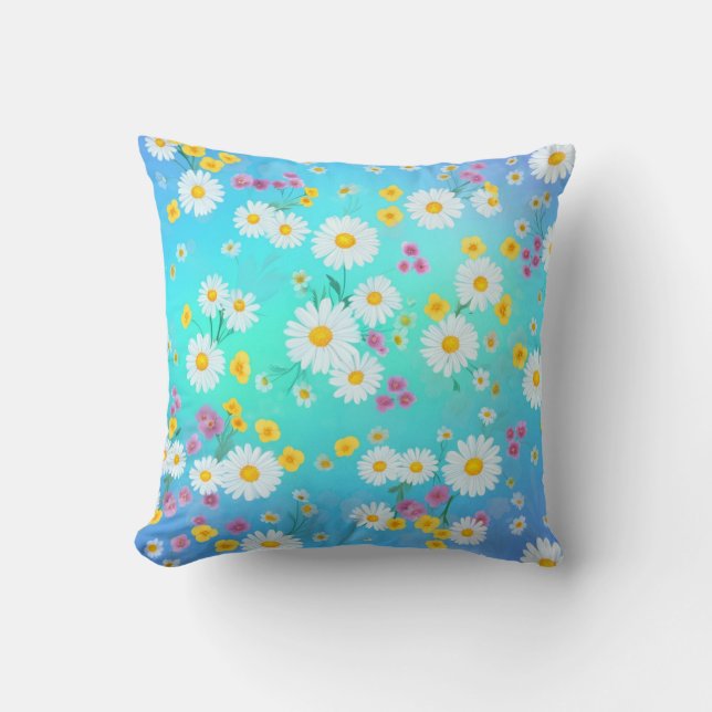 Elegant Floral Bright Daisies  Cushion (Front)