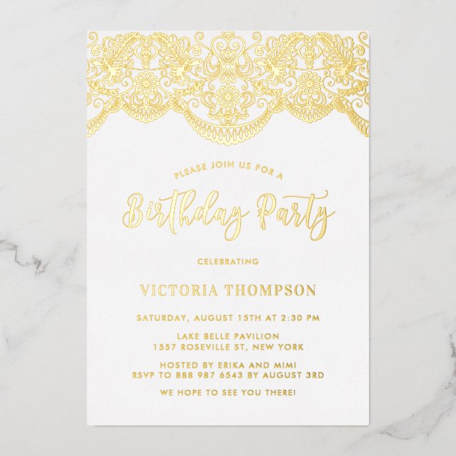 Elegant Floral Brocade Lace Birthday Party (Front)