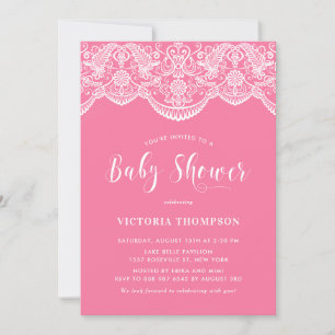Elegant Floral Brocade Lace Pink Baby Shower Invitation