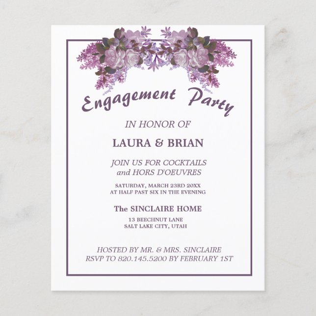 Elegant Floral Budget Engagement Party Invitation (Front)