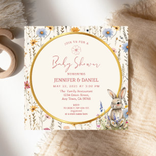 Elegant Floral Bunny Beige Baby Shower Invitation