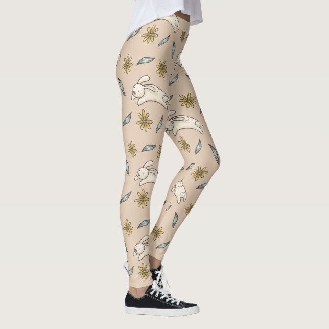 Elegant Floral Bunny Pattern Easter | Leggings (Right)
