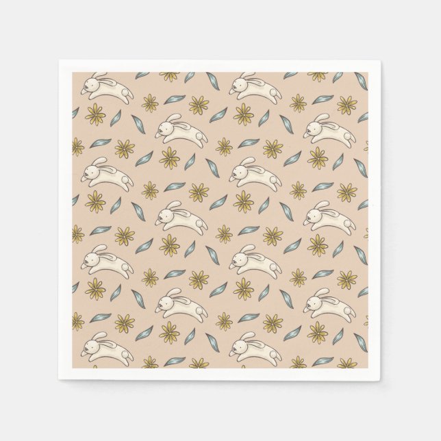 Elegant Floral Bunny Pattern Easter | Paper Napkin (Front)